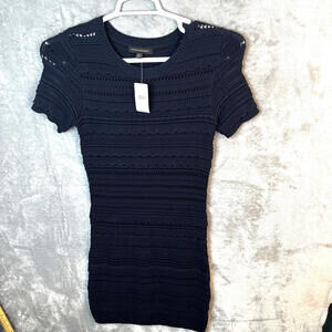 Banana Republic Women Sweater Dress Size Small Scallops Eyelet Navy Blue Crochet